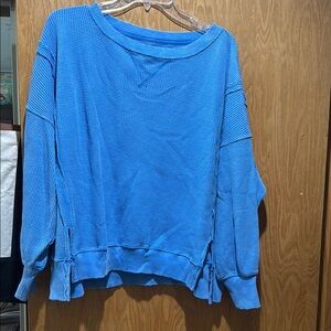 Blue Waffle Knit Sweater